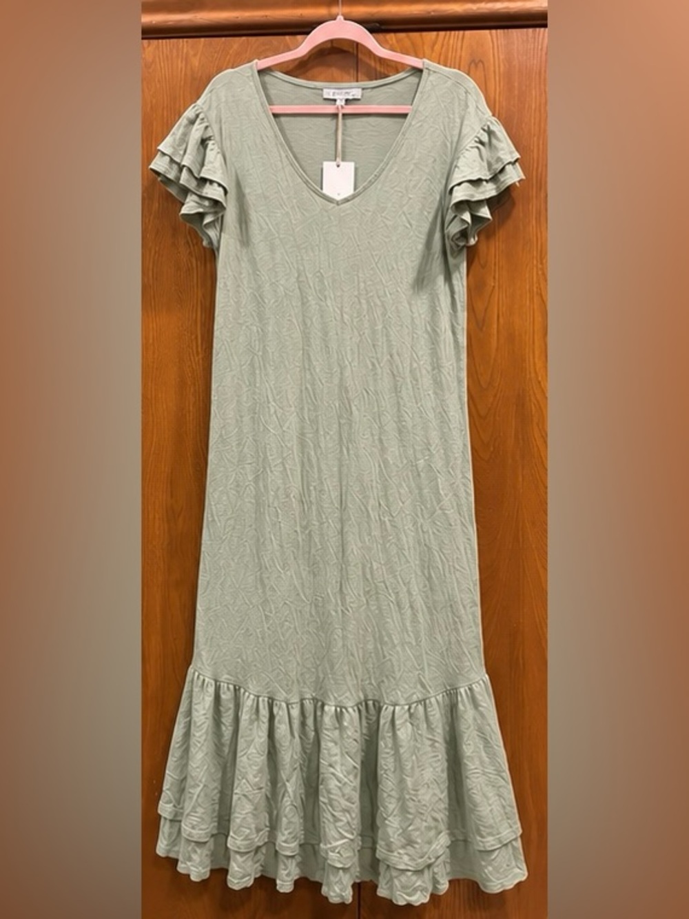 NWT Z Supply Sage Green Ruffle Sleeve Tiered Maxi Dress M